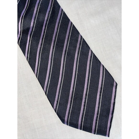 Hart Schaffner Marx Men’s Dress Tie Size 60” Black Purple Striped Silk Business - Picture 1 of 12